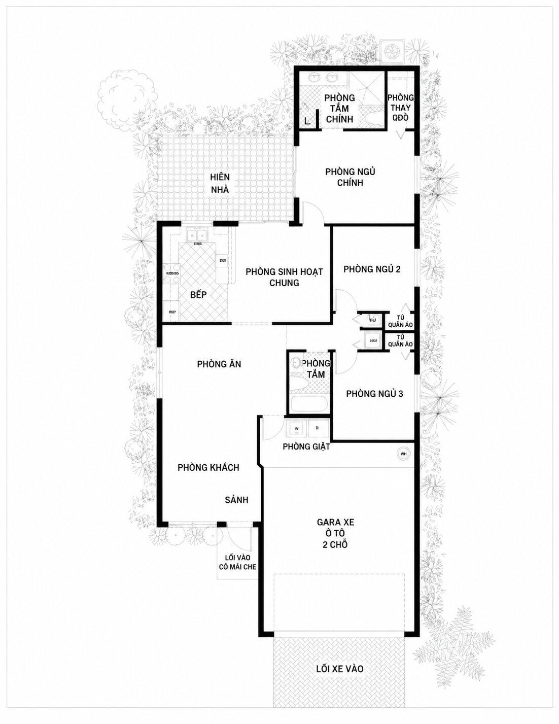 Thiết kế sân sau nhỏ phù hợp bố trí khu giặt phơi và tiểu cảnh