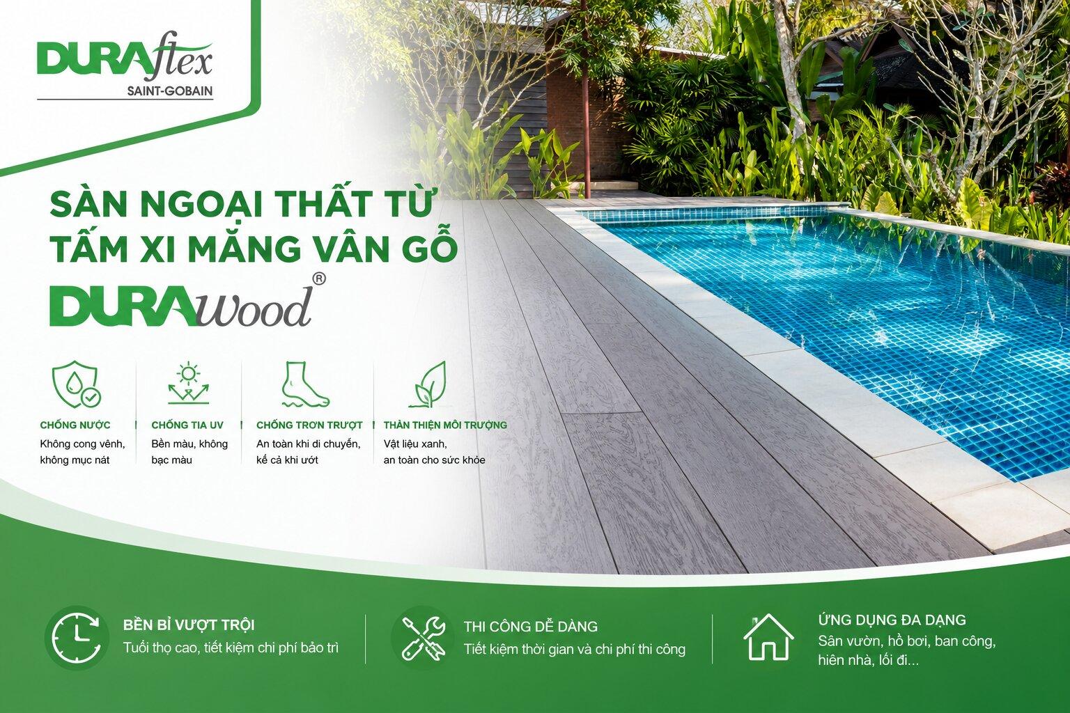 Sàn ngoại thất từ tấm xi măng vân gỗ Duraflex