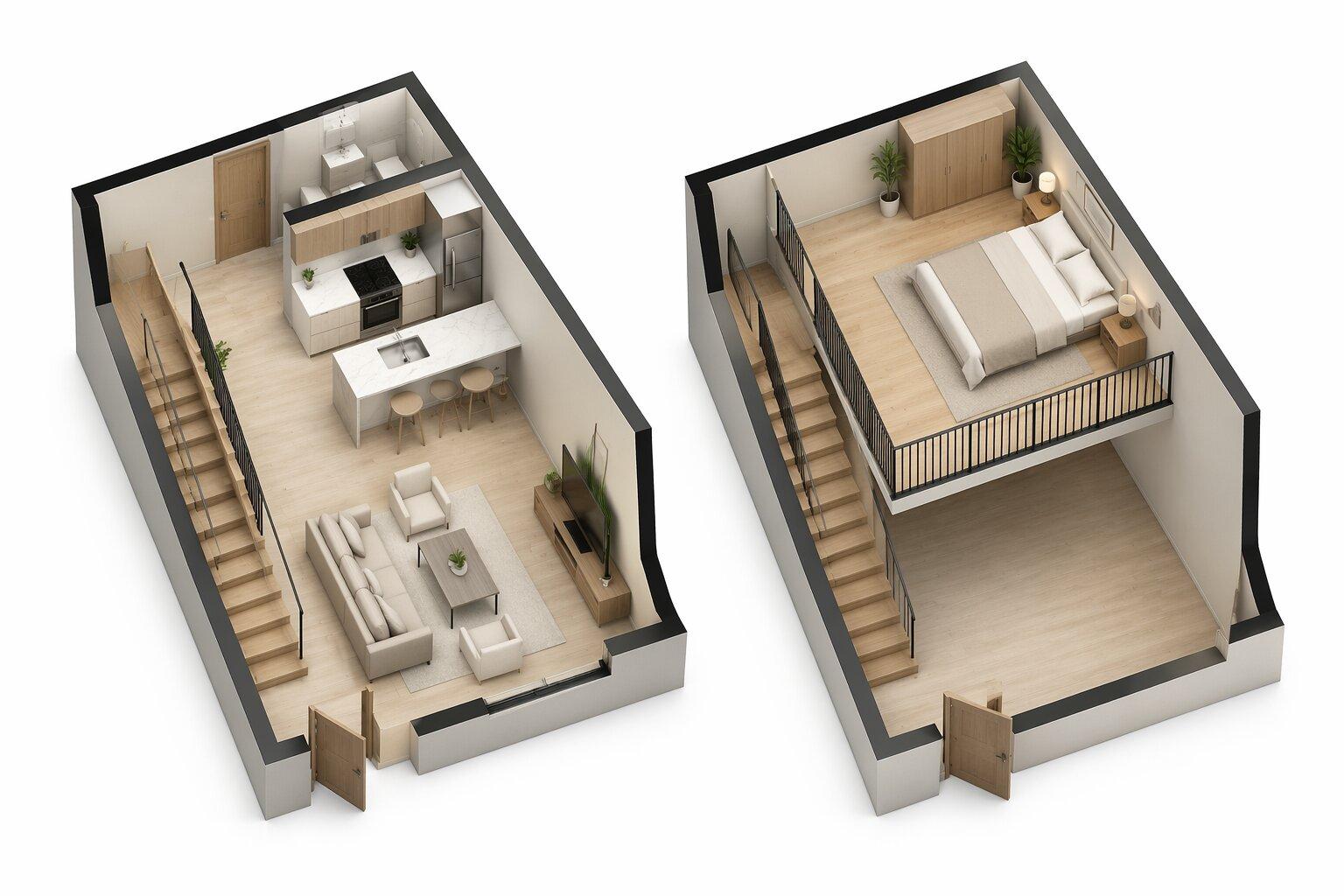 Bản vẽ mặt bằng nhà cấp 4 gác lửng 5x12m bố trí 1 phòng ngủ tiện nghi