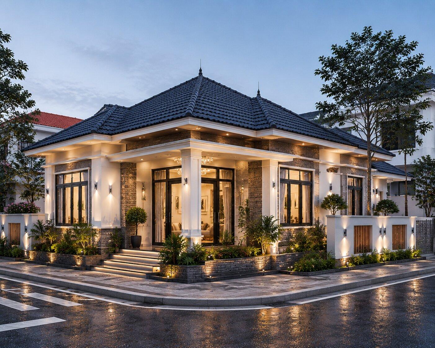 Mẫu nhà cấp 4 mái Nhật hai mặt tiền với thiết kế hiện đại và tinh tế
