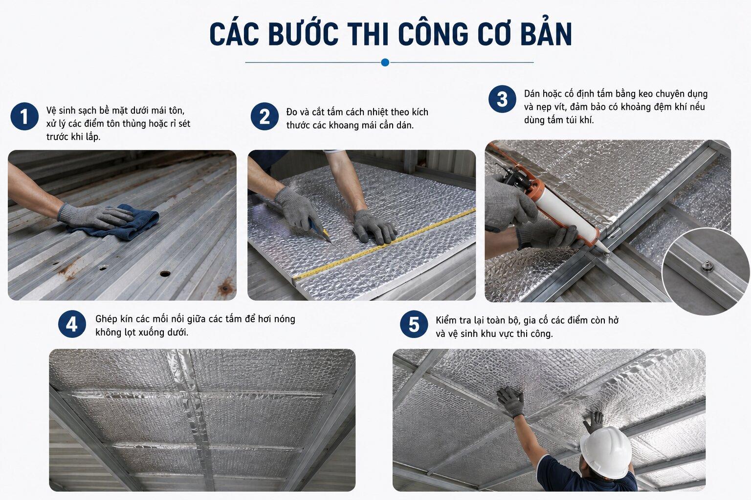 Các bước thi công tấm cách nhiệt cho mái tôn