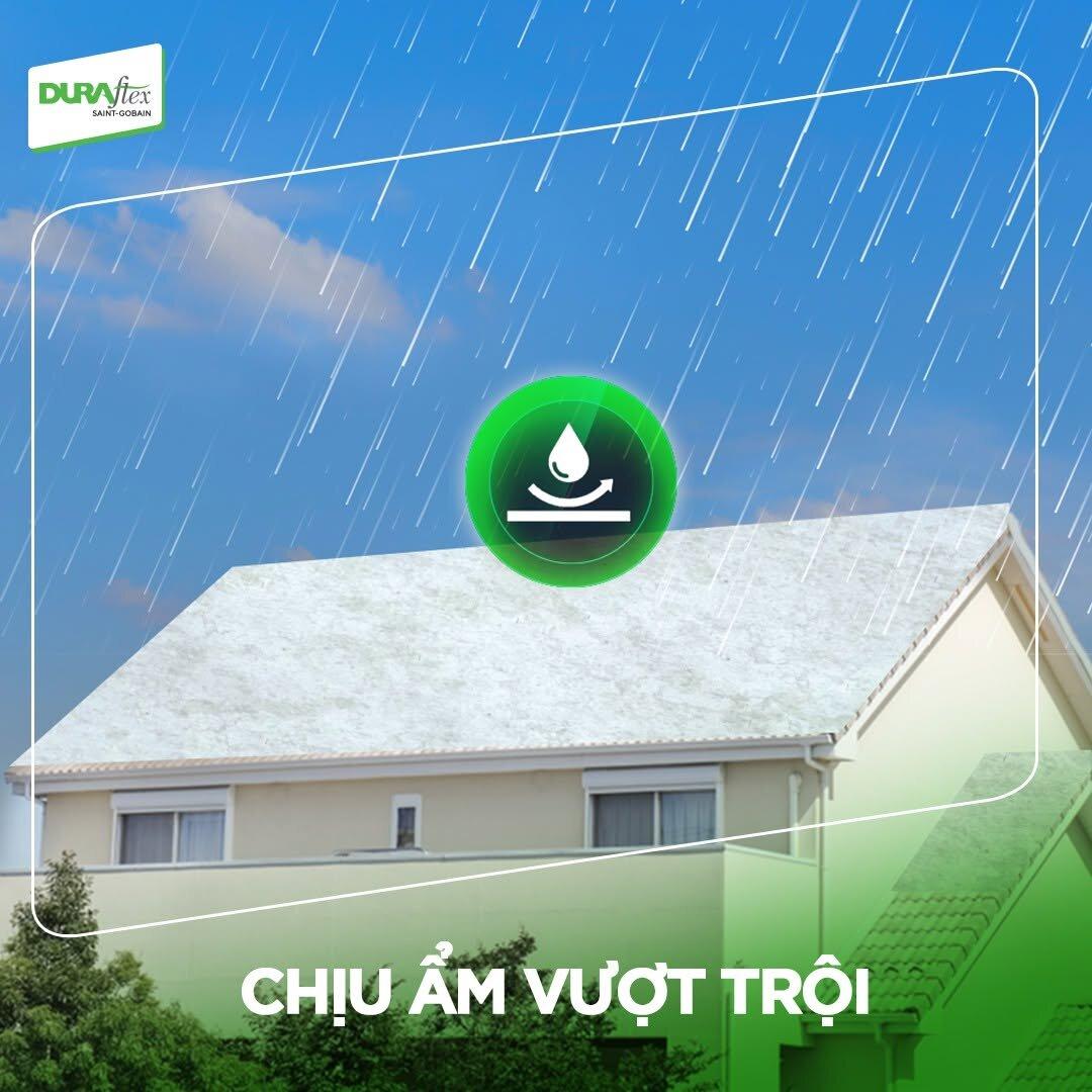 Tấm xi măng DURAlfex làm lót mái có khả năng chịu ẩm vượt trội, thích nghi tốt với khí hậu nóng ẩm, mưa nhiều, nồm kéo dài.