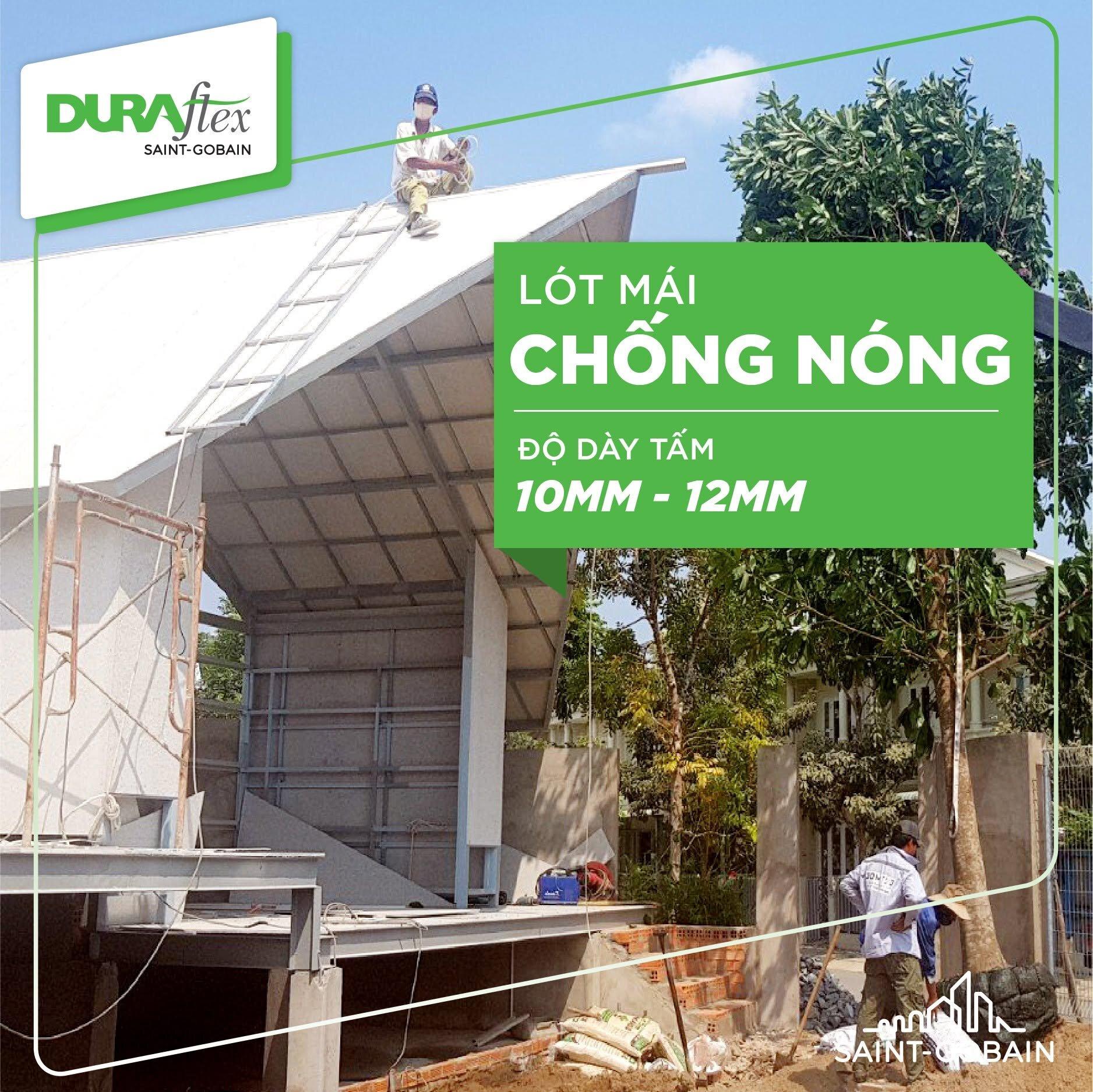 Tấm xi măng DURAflex làm lót mái chống nóng độ dày tấm 10mm - 12mm, sử dụng được cho mọi loại công trình, đặc biệt là các công trình lắp ghép, công trình ở khu vực có thời tiết khắc nghiệt, địa hình vận chuyển khó khăn.