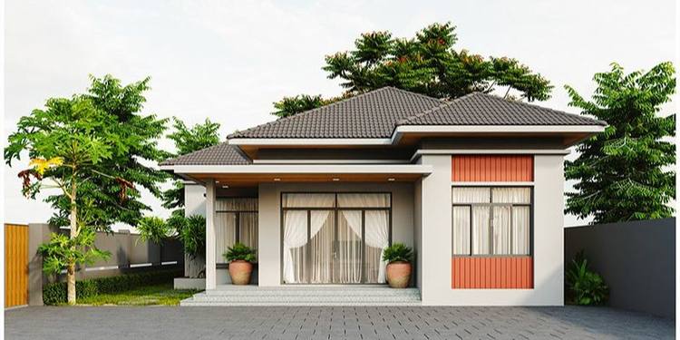 Mẫu nhà cấp 4 2 phòng ngủ 60m2 mái Nhật hiện đại kết hợp với cửa kính lớn (Nguồn: Internet)