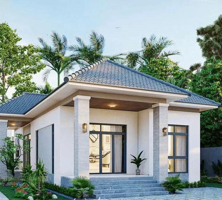 Nhà cấp 4 6x15 sử dụng mái Nhật két hợp cửa kính lớn (Nguồn: Internet)