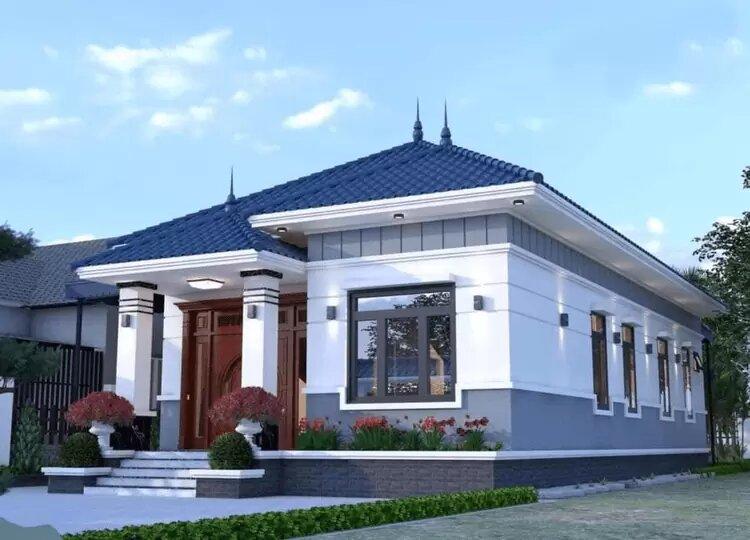 Nhà cấp 4 6x15 3 phòng ngủ mái Nhật với tông màu trắng xám hiện đại (Nguồn: Internet)