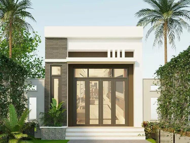Mẫu nhà cấp 4 nông thôn đơn giản mái bằng với nhiều cửa kính để đón ánh sáng tự nhiên (Nguồn: Internet)