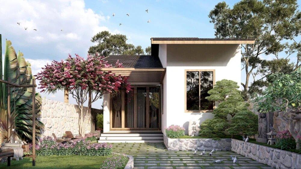 Mẫu nhà cấp 4 6x15m có sân vườn và tiểu cảnh xanh (Nguồn: Internet)