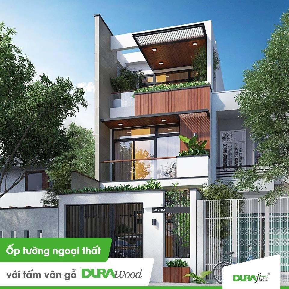 Ốp tường ngoại thất với tấm vân gỗ DURAwood không chỉ tạo điểm nhấn sang trọng mà còn mang đến sự thân thiện cho ngôi nhà của bạn