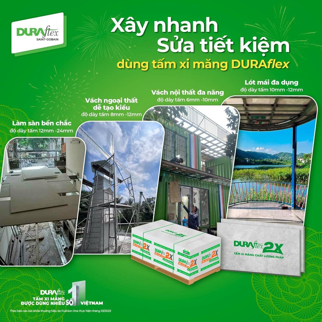 Tấm xi măng DURAflex Low Carbon bao thầu nhiều loại công trình khác nhau với đa ứng dụng như làm sàn, làm vách ngoại thất, làm vách nội thất, lót mái đa dụng,...