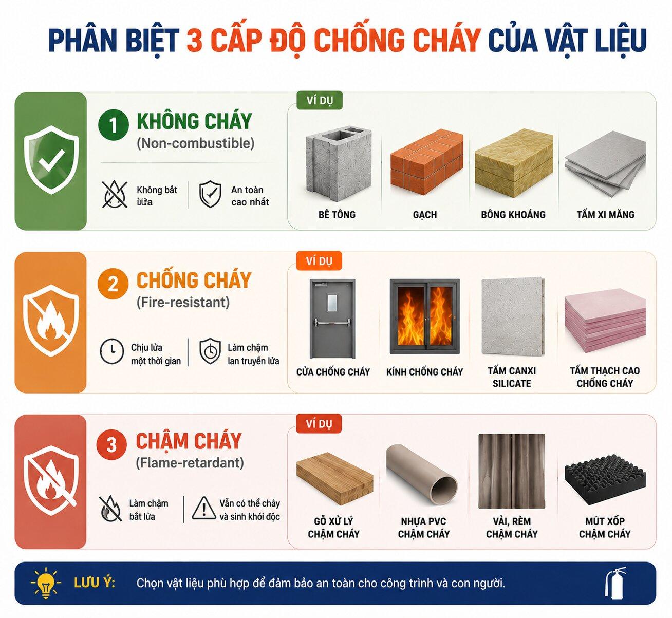 3 cấp độ chống cháy của các loại vật liệu