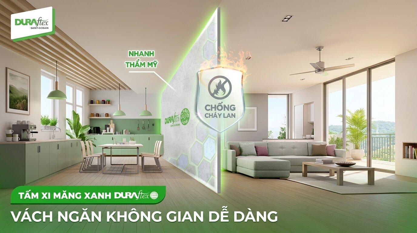 Tấm xi măng xanh Duraflex dựng vách ngăn nhanh chóng