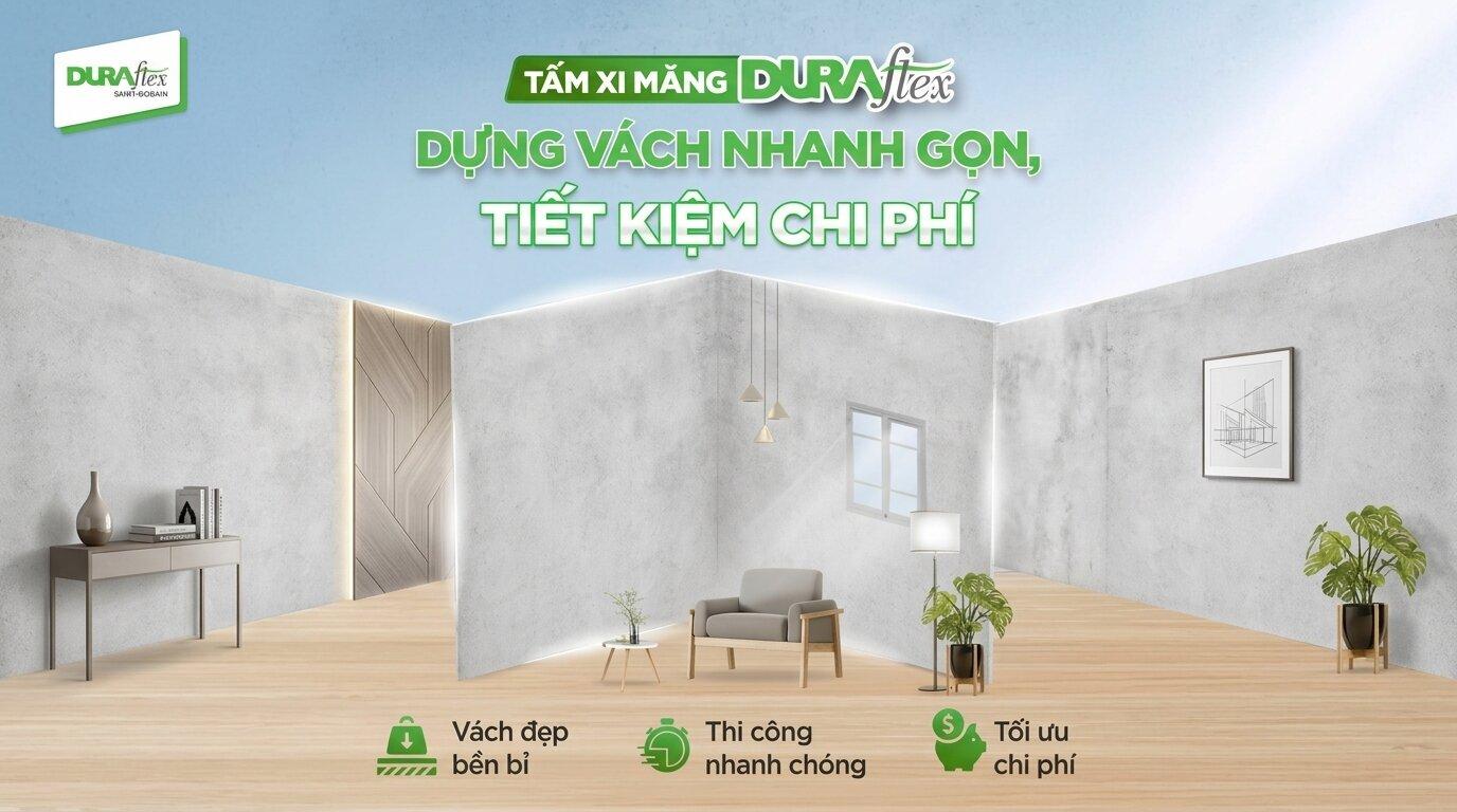 Tấm xi măng xanh Duraflex dựng vách ngăn nhanh chóng