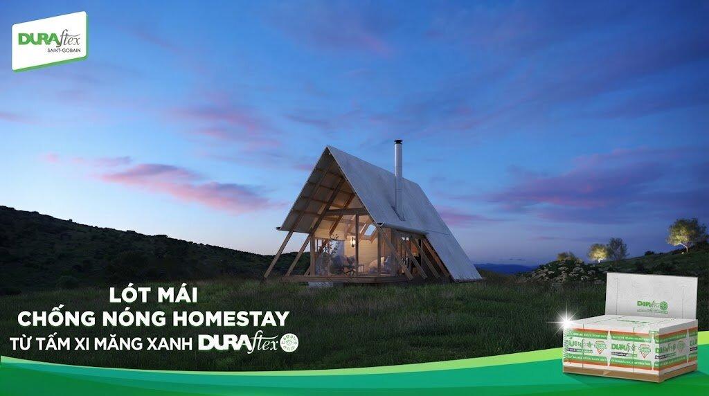 Lót mái chống nóng homestay từ tấm xi măng xanh duraflex