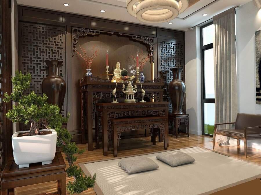 Gia chủ nên đặt bàn thờ ở những chỗ hợp phong thuỷ như tựa vào tường vững chãi, không đối diện cửa, không dưới xà ngang,... (Nguồn: Internet)