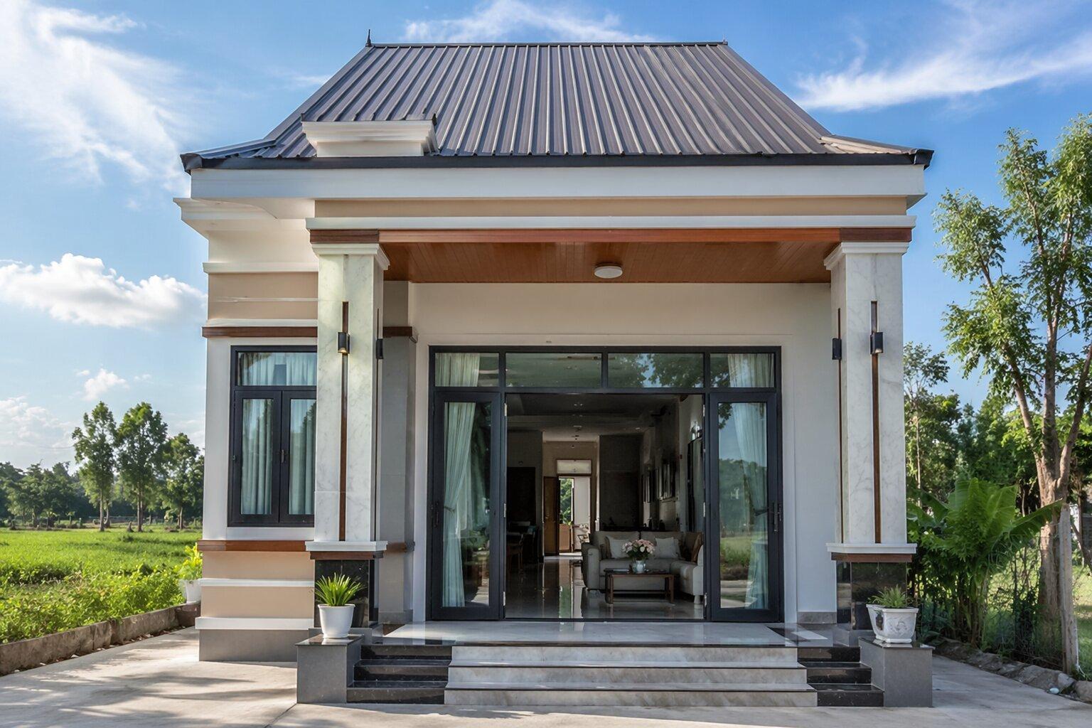 Thiết kế mái tôn dốc giúp thoát nước nhanh và giảm tải cho kết cấu nhà