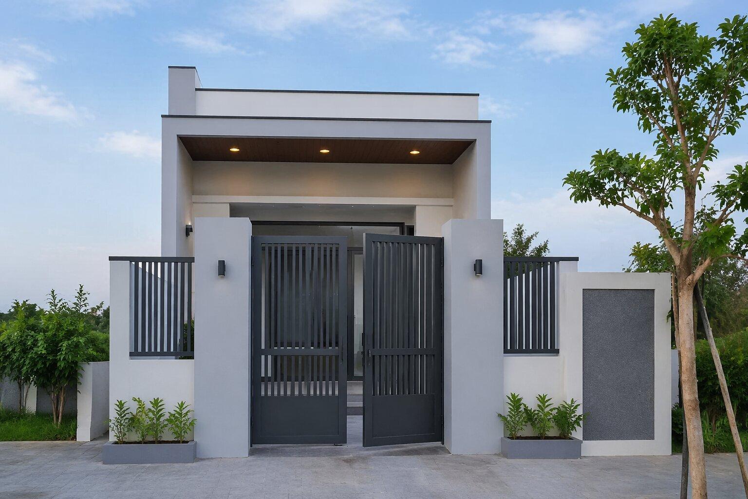 Thiết kế nhà mái bằng tối giản với đường nét vuông vức