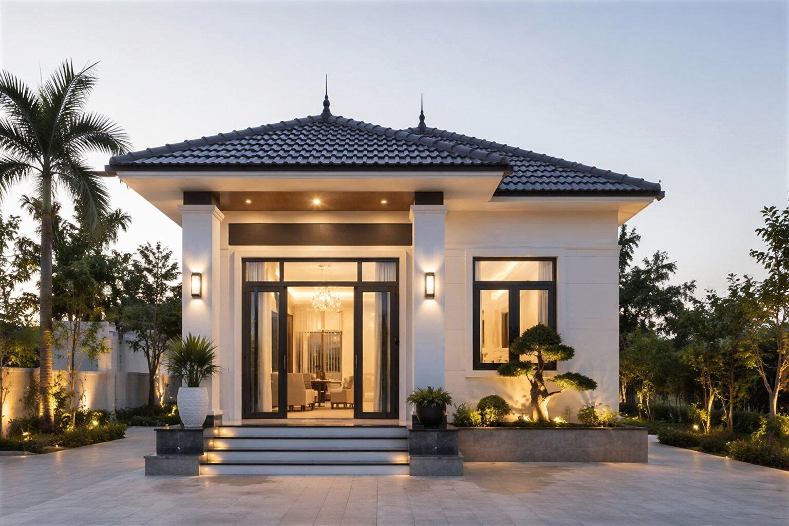 Mặt tiền nhà cấp 4 gác lửng 6x20m mái Nhật hiện đại