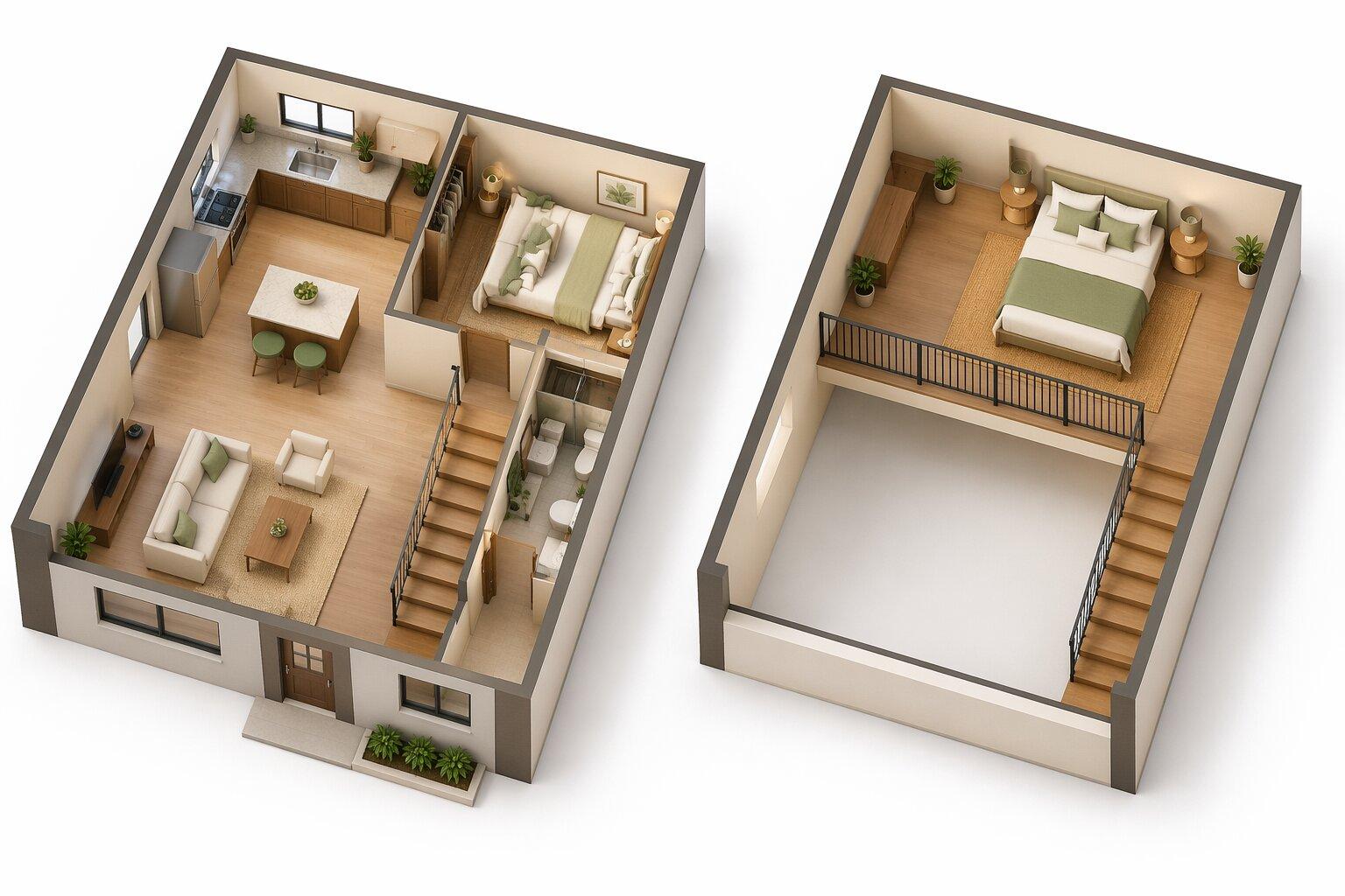 Bản vẽ nhà gác lửng 6x8m tối ưu không gian cho gia đình nhỏ
