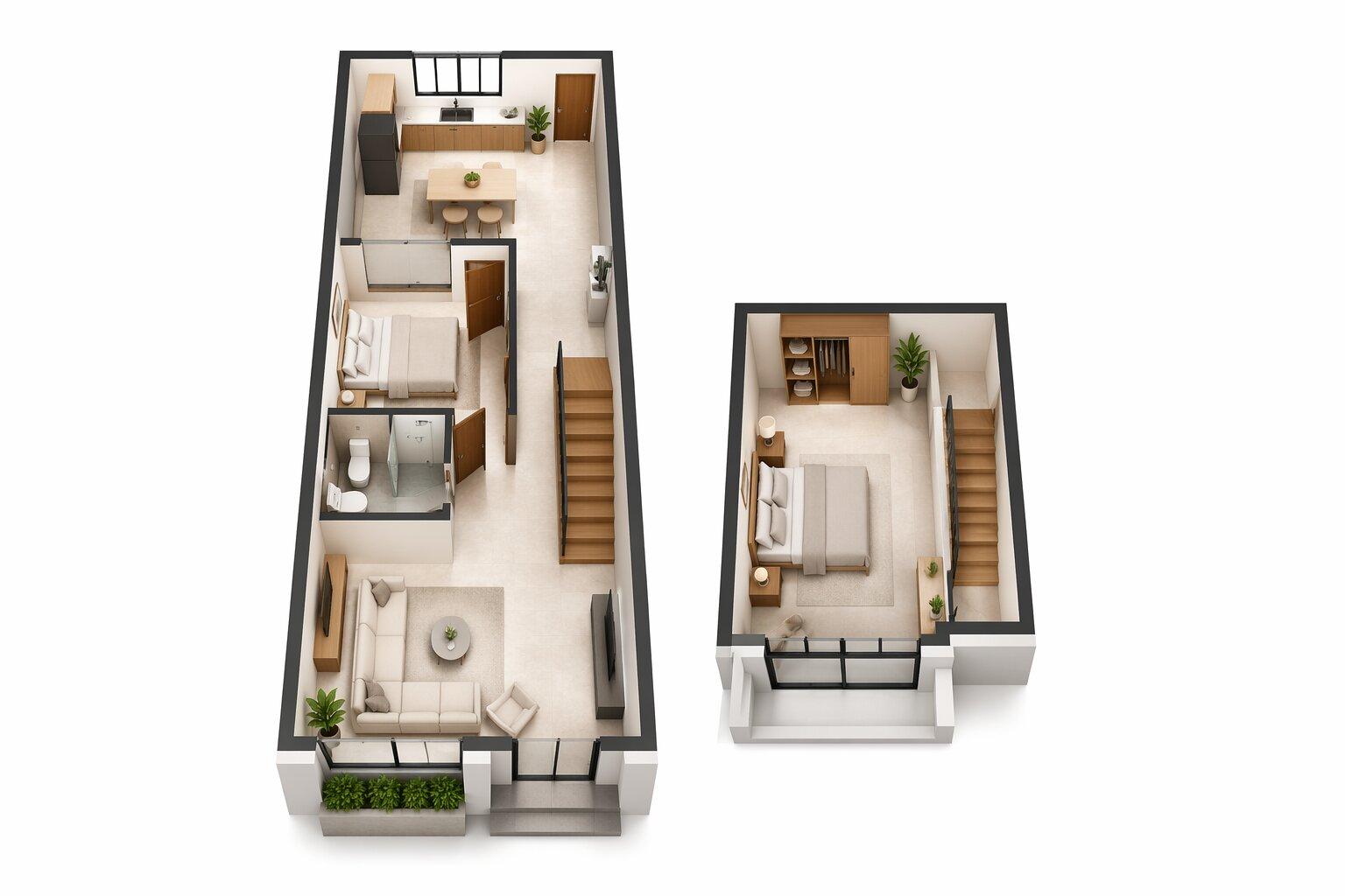 Thiết kế gác lửng mở giúp tăng diện tích sử dụng cho gia đình nhỏ