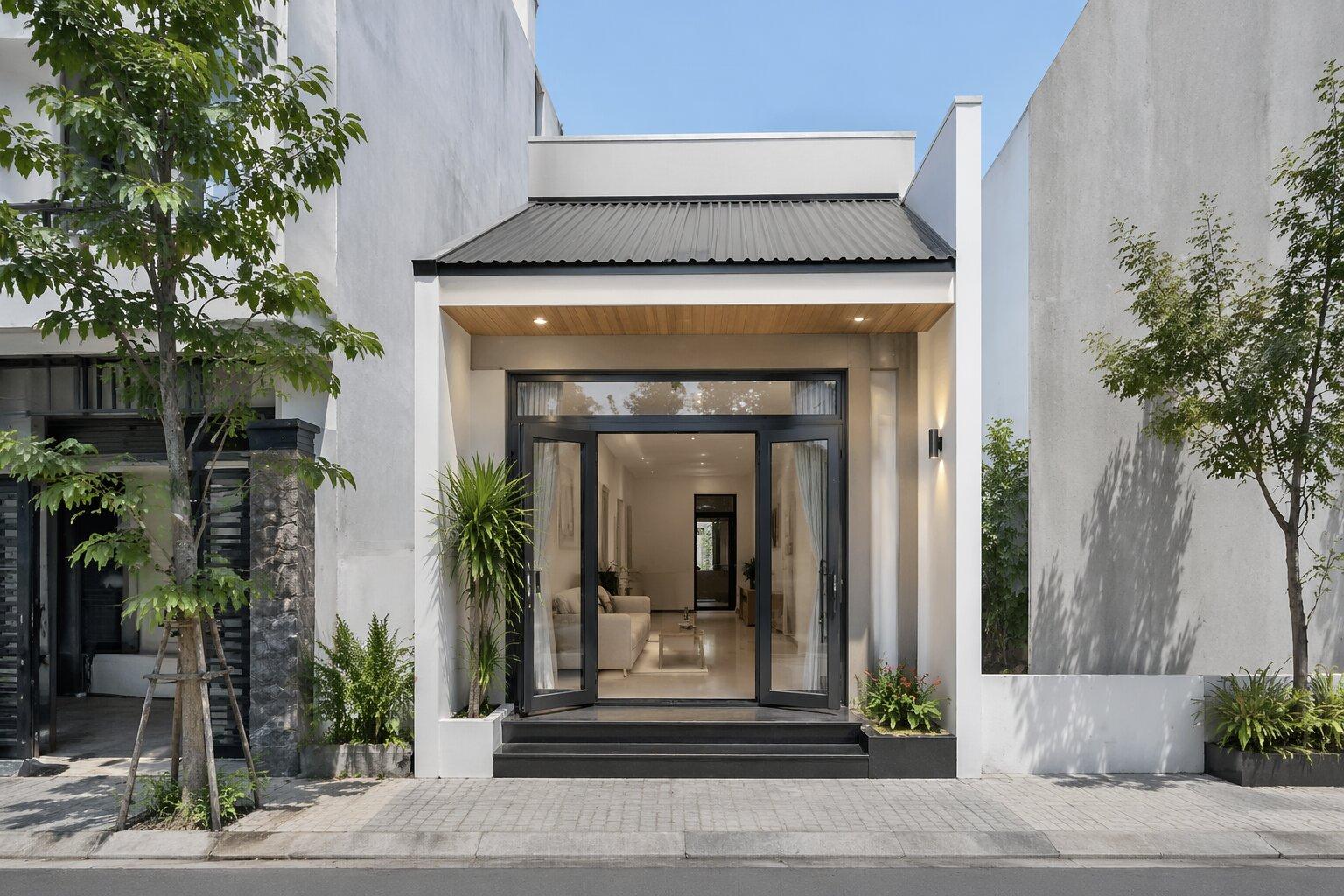 Mặt tiền nhà cấp 4 gác lửng mái tôn hiện đại và tiết kiệm chi phí