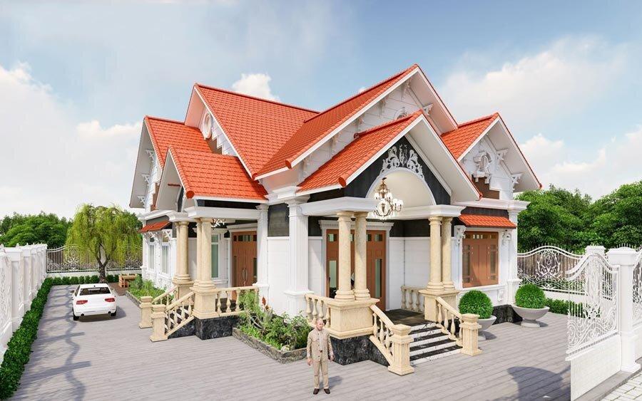 Thiết kế nhà villa cấp 4 mái Thái đỏ bề thế và rộng thoáng