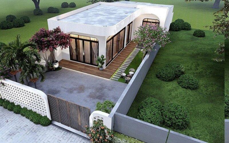 Thiết kế villa cấp 4 chữ L tạo ra khoảng sân nội khu rộng rãi (Nguồn: Internet)