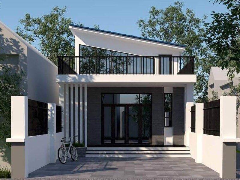 Thiết kế villa gác lửng hiện đại nổi bật với khu vực sân thượng rộng (Nguồn: Internet)