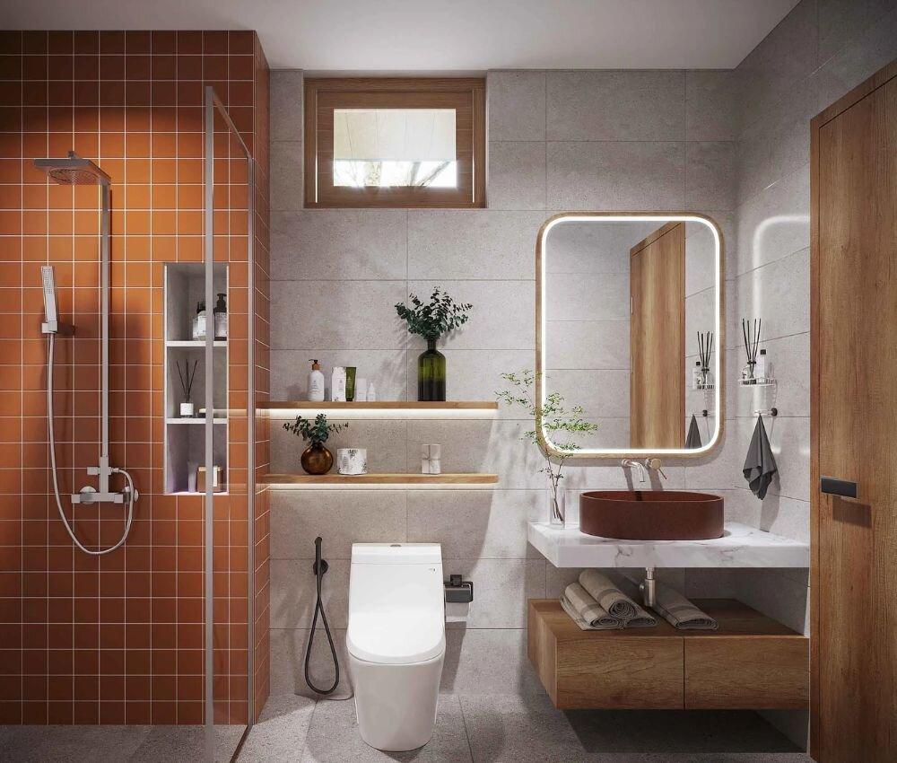 Gia chủ có thể áp dụng màu sắc hoặc vật liệu phong thuỷ trong để cân bằng năng lượng cho nhà vệ sinh hướng xấu (Nguồn: Internet)