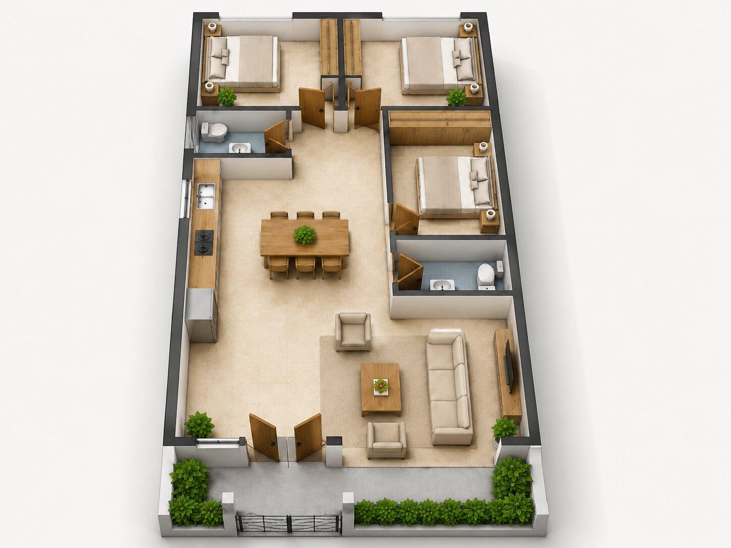 Không gian hiện đại trong nhà ống 1 tầng 3 phòng ngủ 100m²