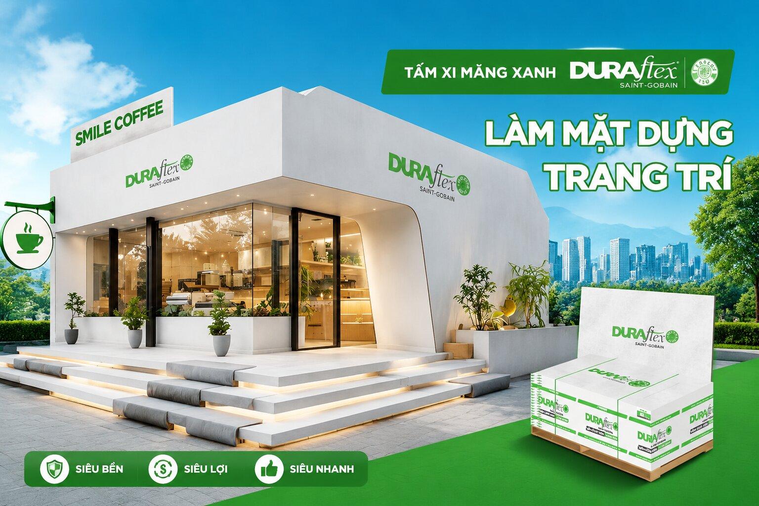 Tấm xi măng xanh Duraflex làm mặt dựng trang trí