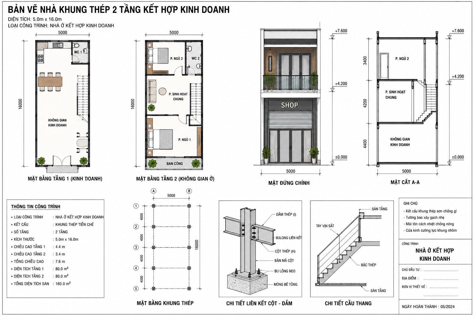Bản vẽ phân bổ công năng nhà khung thép 2 tầng kết hợp không gian kinh doanh