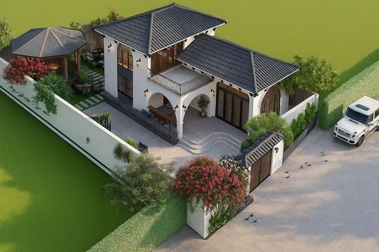Nhà cấp 4 chữ L mái Thái hiện đại, thể hiện sự sang trọng (Nguồn: Internet)