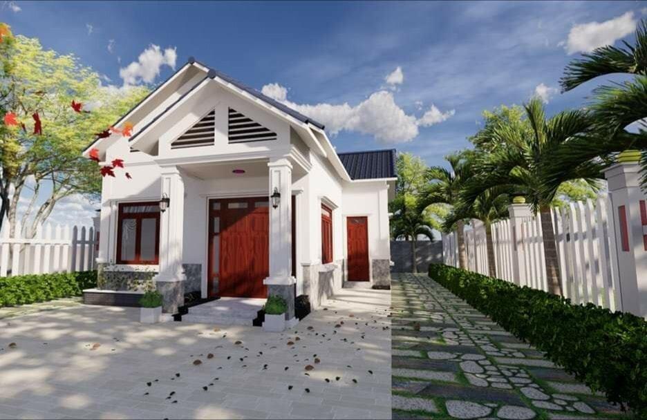 Thiết kế nhà cấp 4 chữ L 2 phòng ngủ có khoảng sân trước thoáng đãng, tận dụng tối đa không gian (Nguồn: Internet)