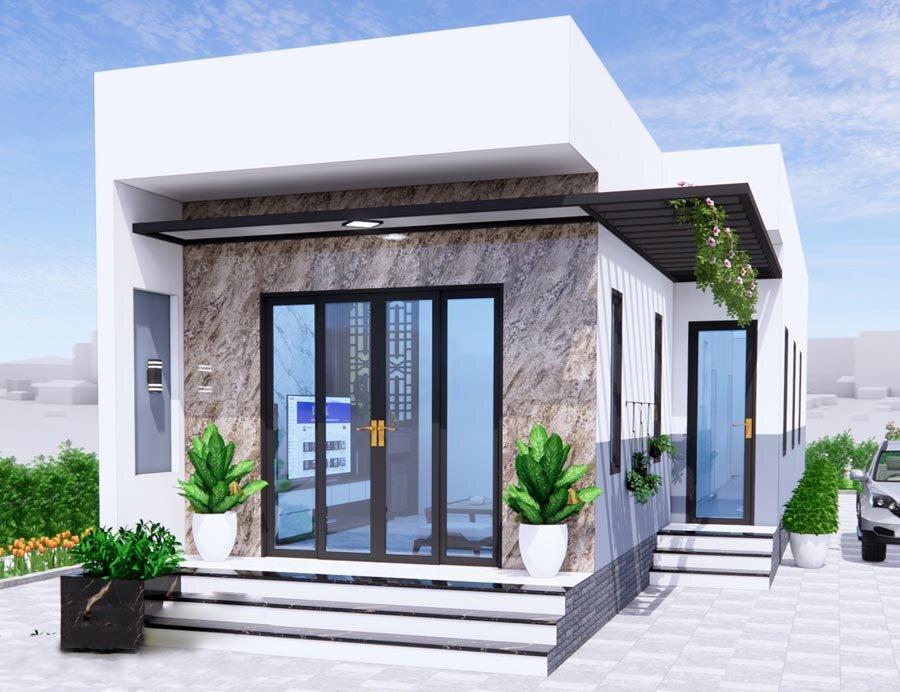 Mẫu nhà cấp 4 chữ L 2 phòng ngủ mái bằng với thiết kế tối giản, hiện đại, tối ưu không gian sống (Nguồn: Internet)