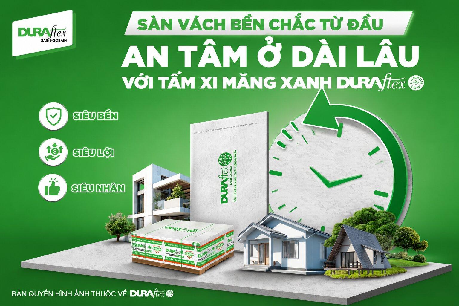 Sàn vách bền chắc từ đầu an tâm ở lâu với tấm xi măng xanh Duraflex