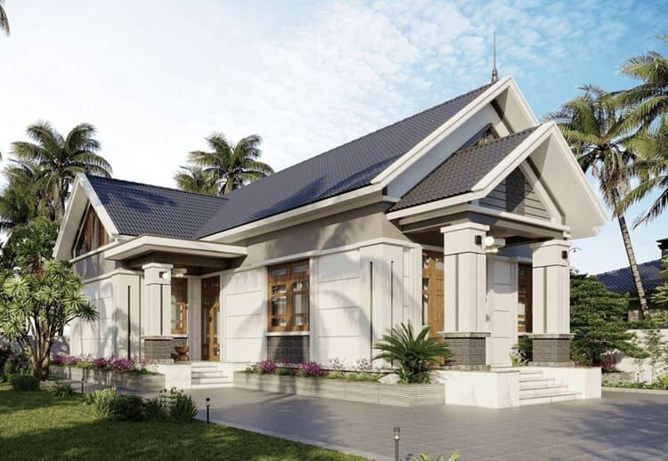 Mẫu nhà cấp 4 chữ L 4 phòng ngủ mái Thái truyền thống với thiết kế ngoại thất sang trọng, vững chãi (Nguồn: Internet)