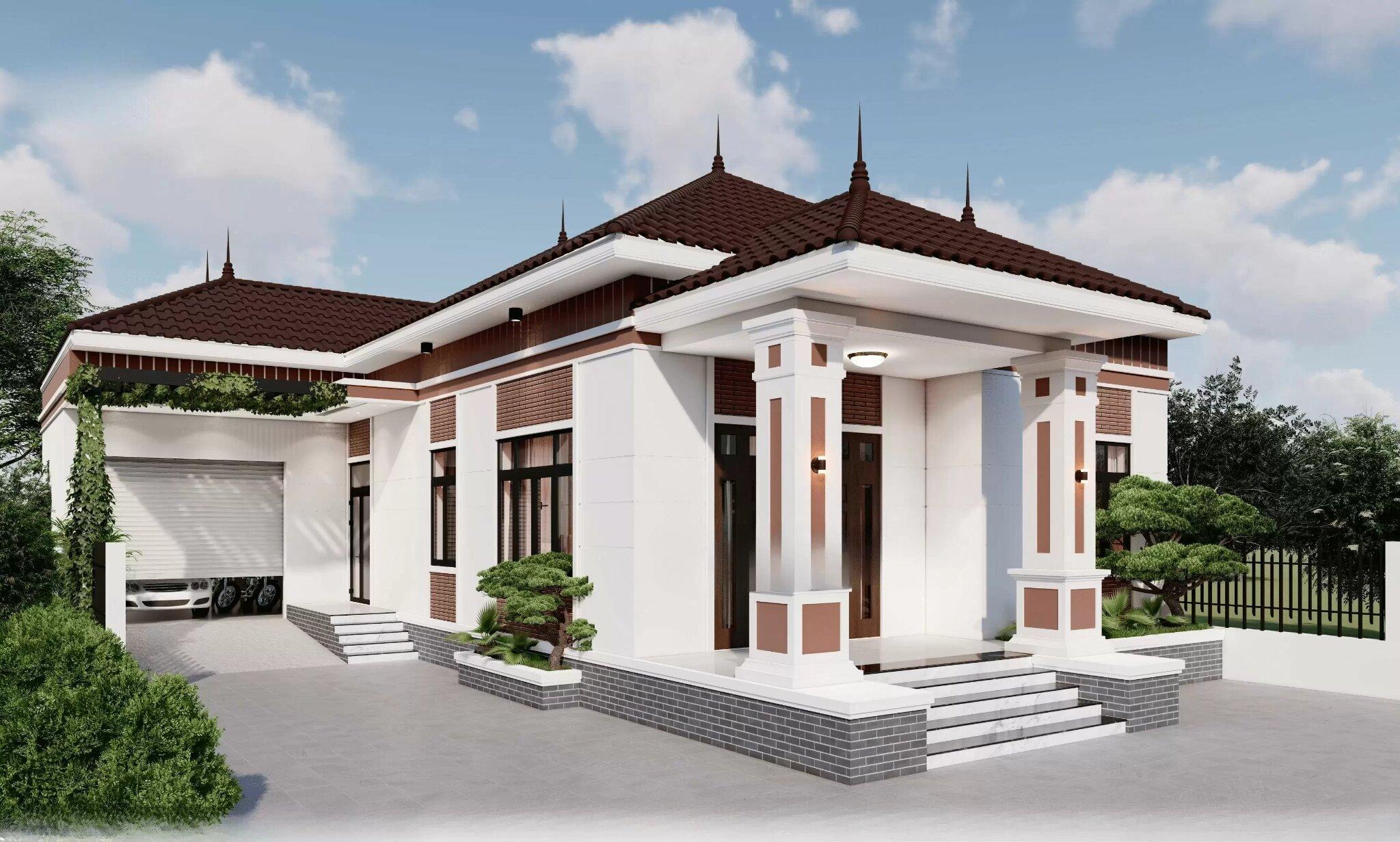Thiết kế nhà cấp 4 chữ L 4 phòng ngủ mái Nhật hiện đại với gara ô tô tiện nghi (Nguồn: Internet)