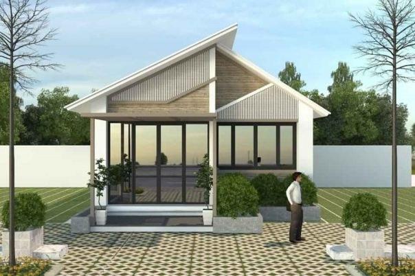 Mẫu nhà cấp 4 chữ L đơn giản 80m2 mái lệch (Nguồn: Internet)