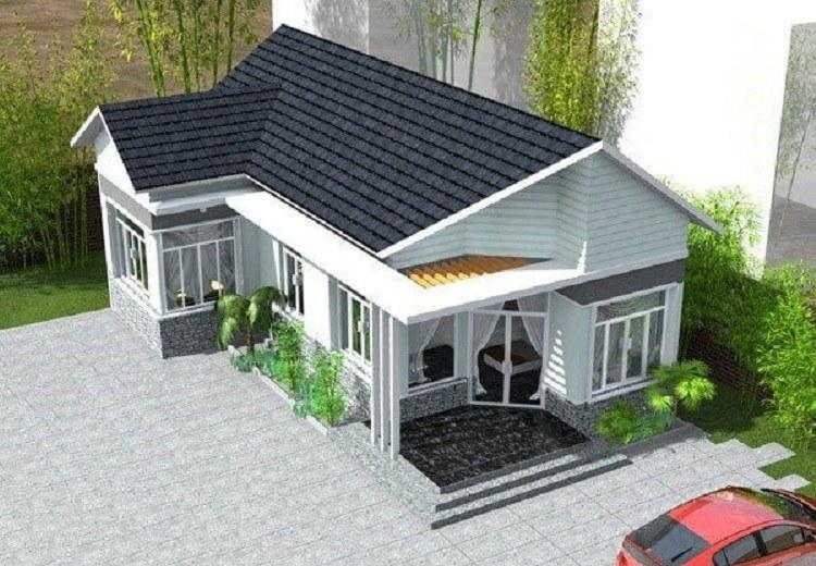 Mẫu nhà cấp 4 chữ L đơn giản 100m2 mái ngói (Nguồn: Internet)