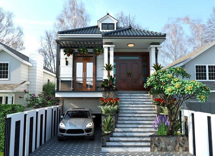 Hệ thống hầm nổi thông thoáng kết hợp bậc thang cao tạo điểm nhấn cho mặt tiền (Nguồn: Internet)