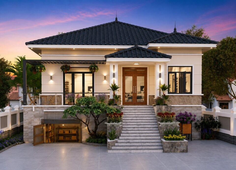 Tầng hầm nhỏ ở mặt tiền được tận dụng làm kho chứa đồ tiện lợi (Nguồn: Internet)
