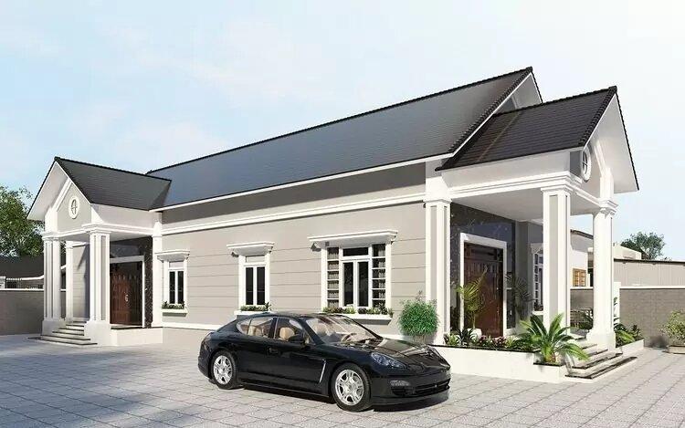 Phối cảnh sang trọng của mẫu nhà cấp 4 chữ L với 5 phòng ngủ đáp ứng đầy đủ nhu cầu sinh hoạt (Nguồn: Internet)