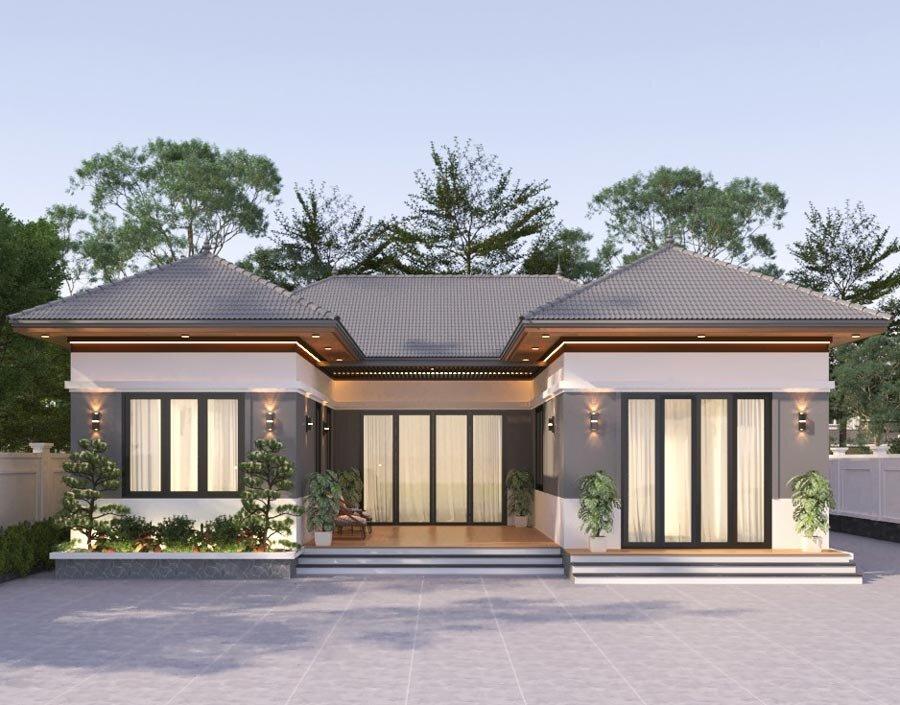 Mẫu nhà cấp 4 chữ U 5 phòng ngủ nổi bật với kiến trúc cân đối, bề thế, tạo nên không gian sống đẳng cấp (Nguồn: Internet)