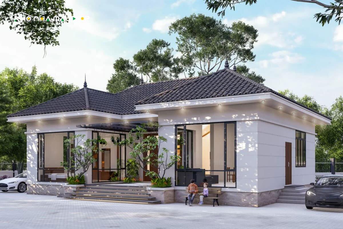 Thiết kế nhà cấp 4 chữ U hiện đại với hệ cửa kính lớn giúp tối ưu ánh sáng tự nhiên cho 5 phòng ngủ (Nguồn: Internet)