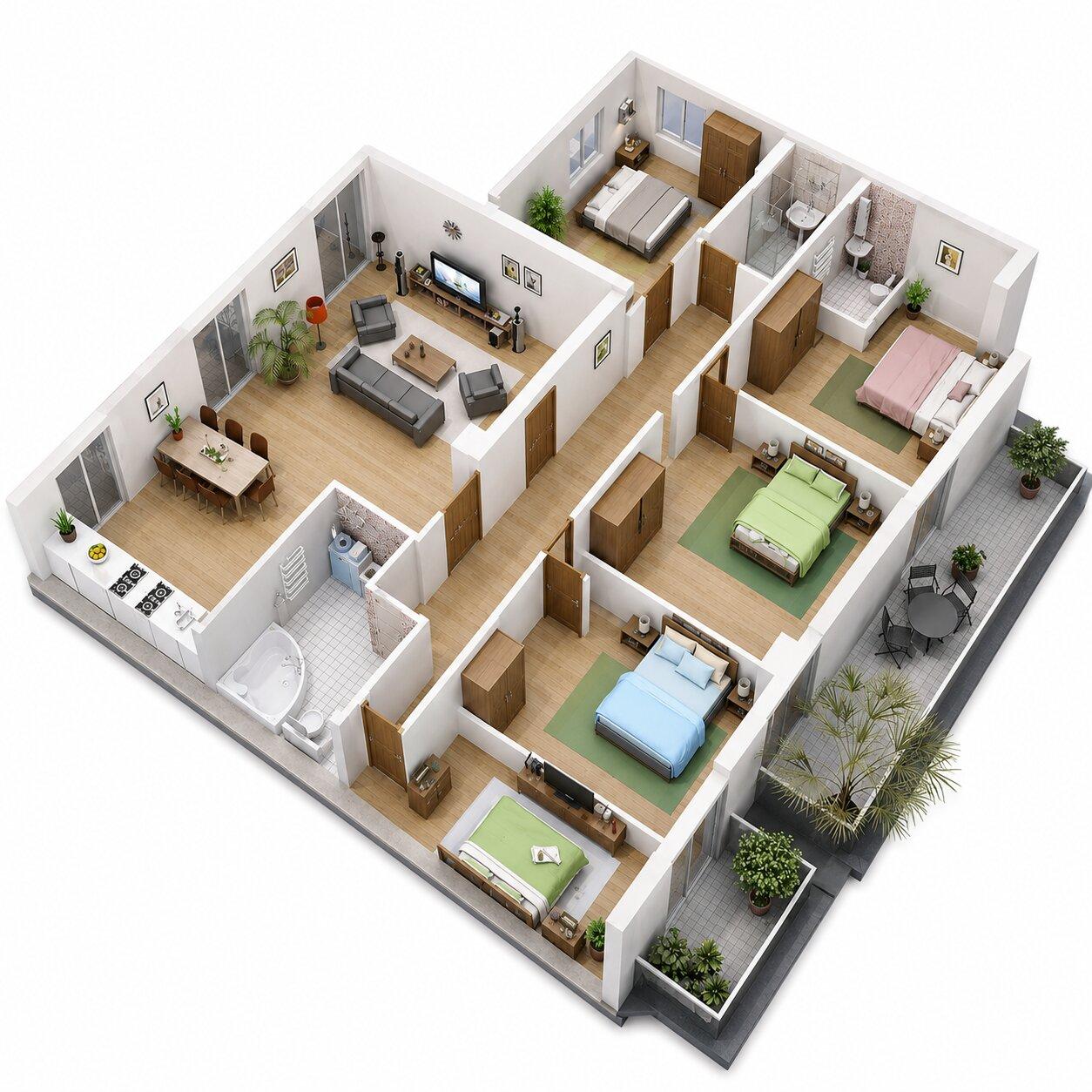 Thiết kế mặt bằng nhà cấp 4 rộng 8-10m giúp phân chia công năng linh hoạt và đảm bảo sự thông thoáng