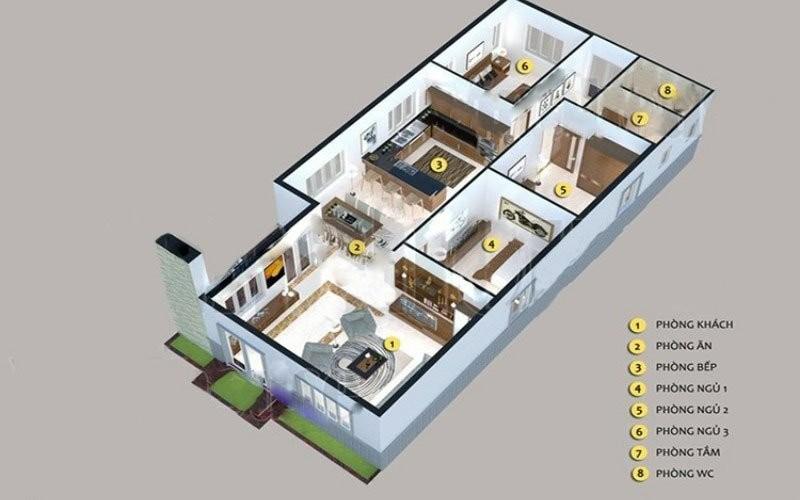 Bản vẽ mặt bằng nhà cấp 4 chữ L 3 phòng ngủ (Nguồn: Internet)