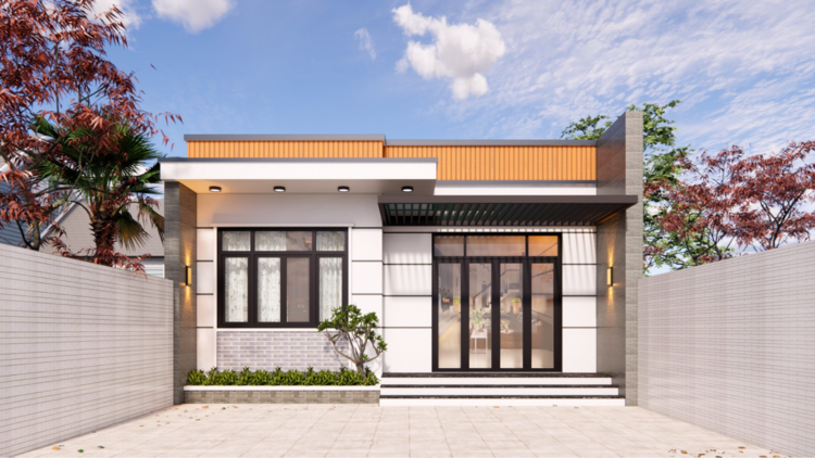 Mẫu nhà cấp 4 nông thôn 3 phòng ngủ mái ngang hiện đại