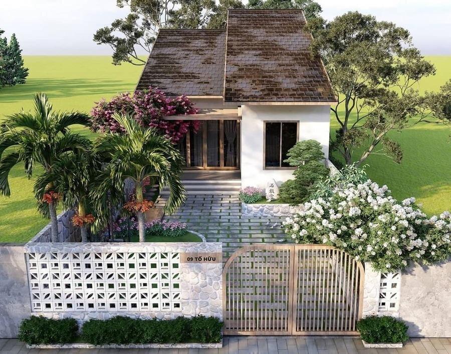 Mẫu phối cảnh sân vườn trước nhà cấp 4 hiện đại, gần gũi với thiên nhiên (Nguồn: Internet)