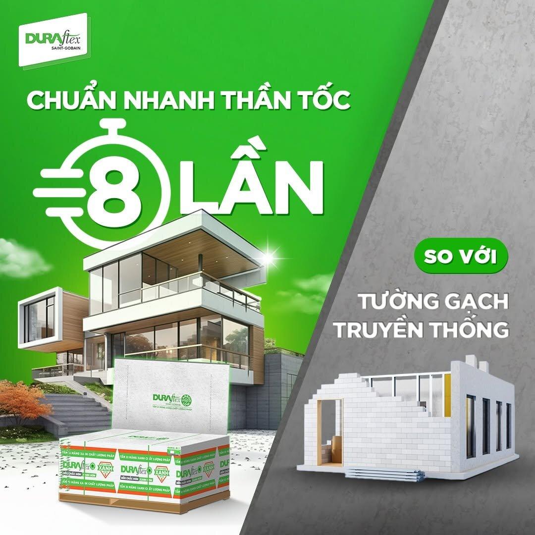 Tấm xi măng DURAflex thi công nhanh gấp 8 lần so với tường gạch truyền thống, giúp gia chủ tại Buôn Ma Thuột chủ động đóng khung tiến độ công trình trong mùa khô